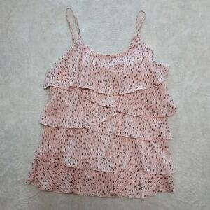 Candies Womens XS Pink Polka Dot Tiered Ruffle Camisole Adjustable Strap Top